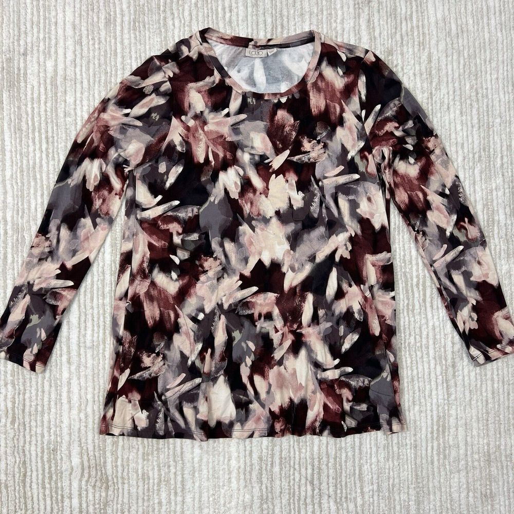 LOGO By Lori Goldstein Womens Long Sleeve‎ Pocket Floral Tunic Top Small